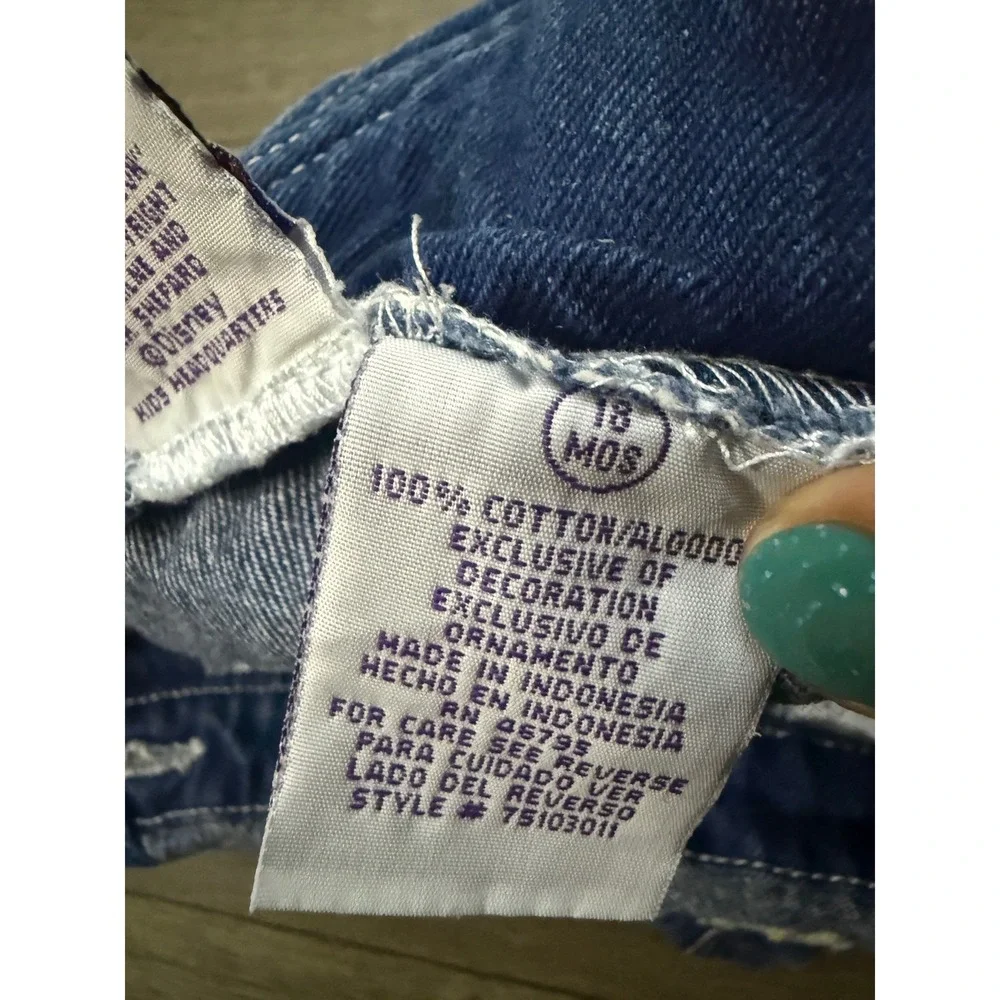 Vintage Disney Winnie the Pooh Denim Shortalls 18M Snap Bottom Y2K Embroidered